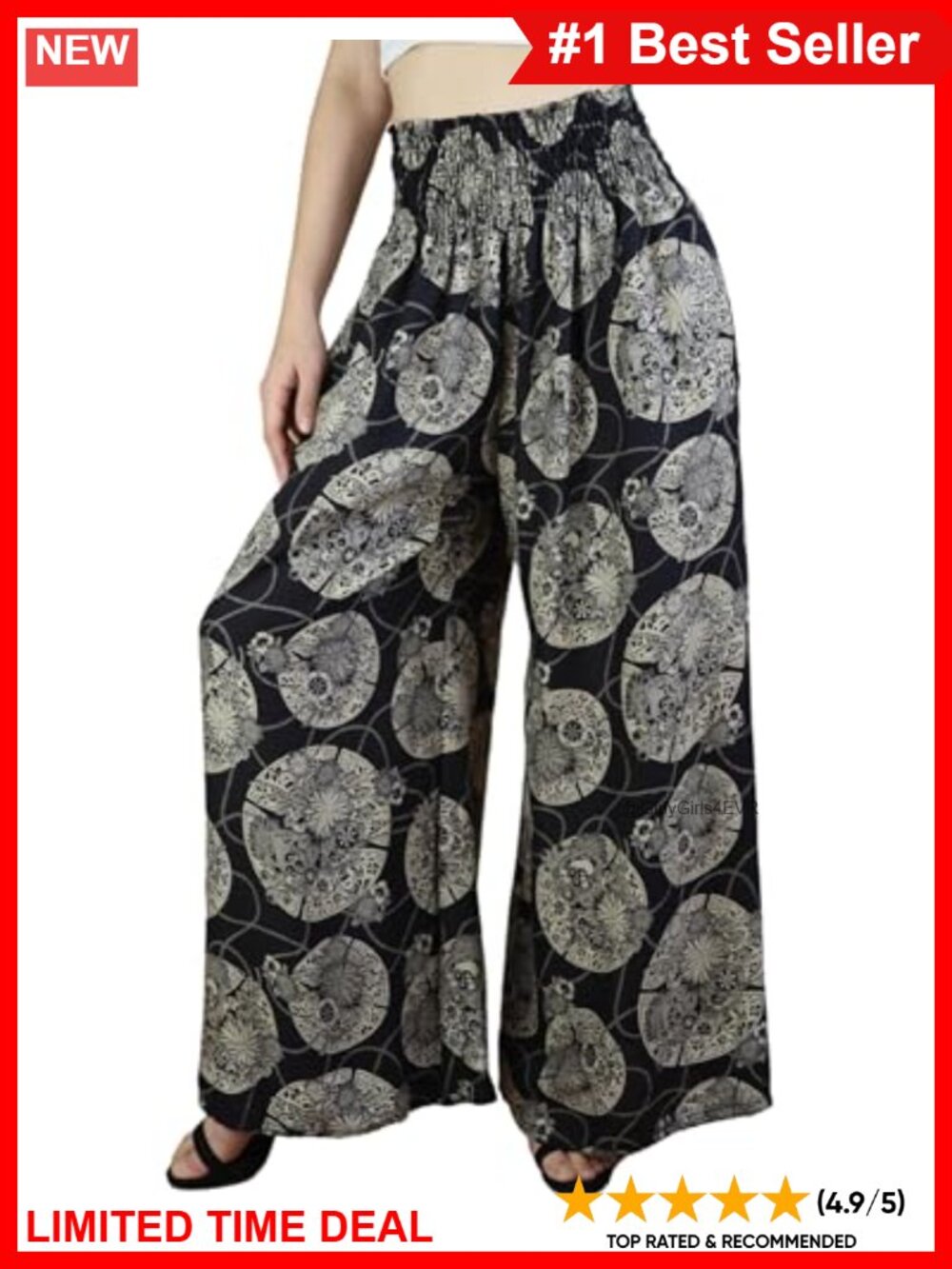 Boho Palazzo Pants Wide Leg High Waisted Rayon Flowy Summer Vacation